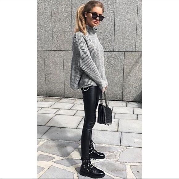 Zara Mock Neck Oversize Slouchy Distressed Sweater Fisherman Core C20 - Picture 3 of 15